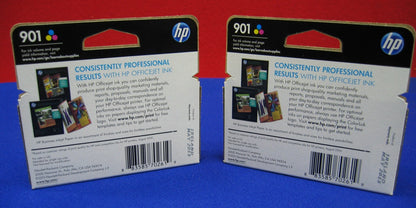QTY 2 - HP / HEWLETT PACKARD 901 / CC656AN OPTION 140 TRI-COLOR INK CARTRIDGE
