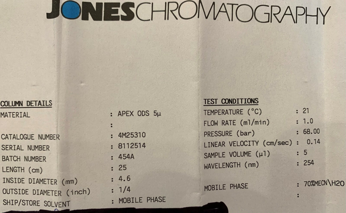 JONES CHROMATOGRAPHIE HPLC-SÄULE 4M25310 