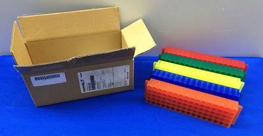 1 PKG OF 5 VWR 30128-282 AUTOCLAVABLE/FREEZABLE 80 PLACE FRACTION COLLECTOR RACK