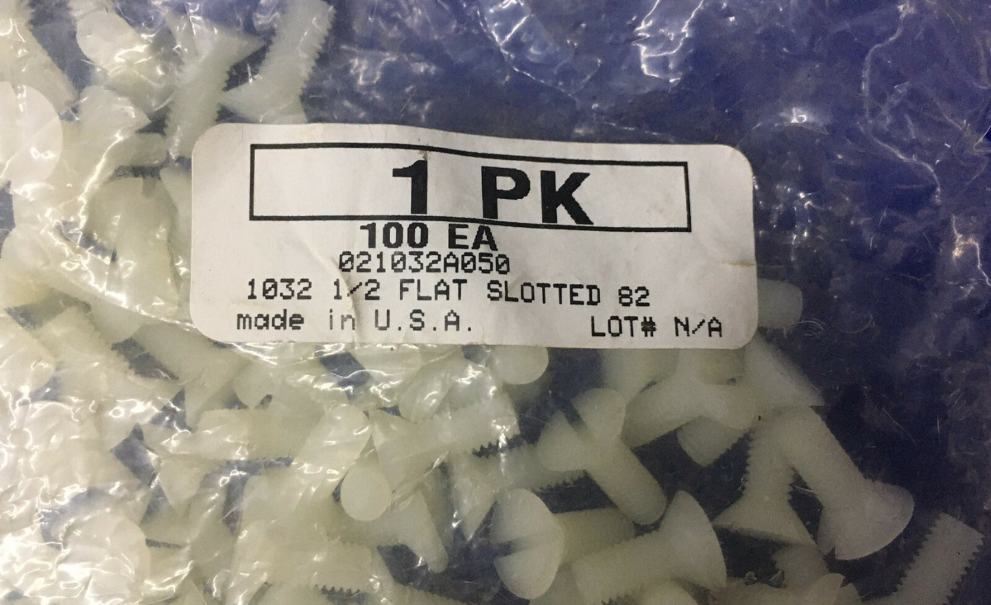 1 PKG OF 100 - ESSENTRA DIGI-KEY 021032A050 1032 1/2 FLAT SLOTTED 82 CSK SCREW
