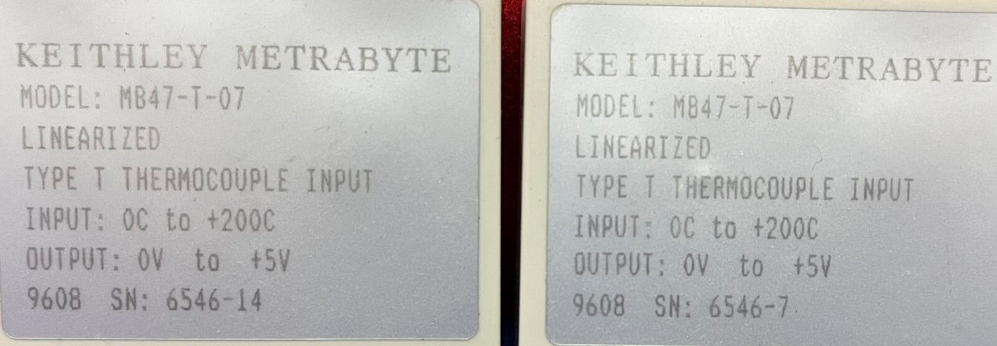 1 LOT QTY OF 5 - KEITHLEY METRABYTE MB47-T-07 LINEARIZED TYPE THERMOCOUPLE INPUT