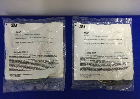 LOT OF 2 - 3M 4651 020390735 98-0798-3504-1 WRIST STRAP SET WITH 4mm CONNECTION