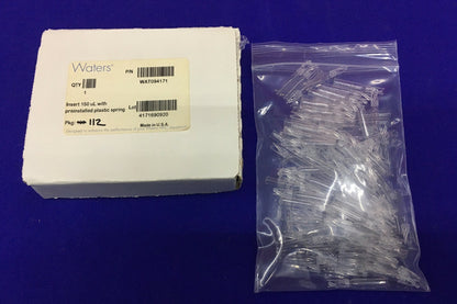 1 PACKAGE OF WATERS ® WAT094171 INSERT 150 ul WITH PREINSTALLED PLASTIC SPRING