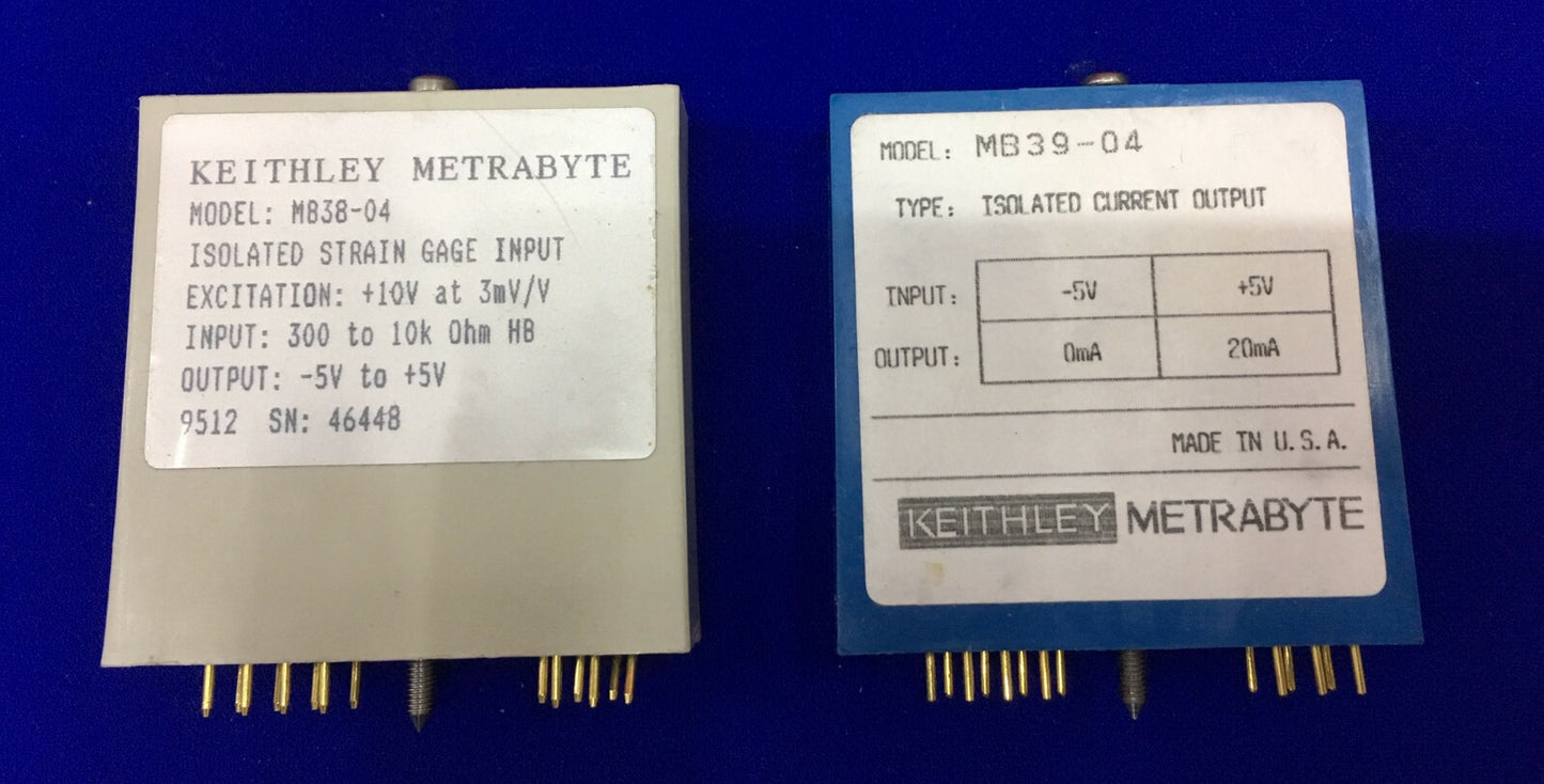 KEITHLEY METRABYTE QTY 1 - MB38 MB38-04  & QTY 1 - MB39 MB39-04 MODULE