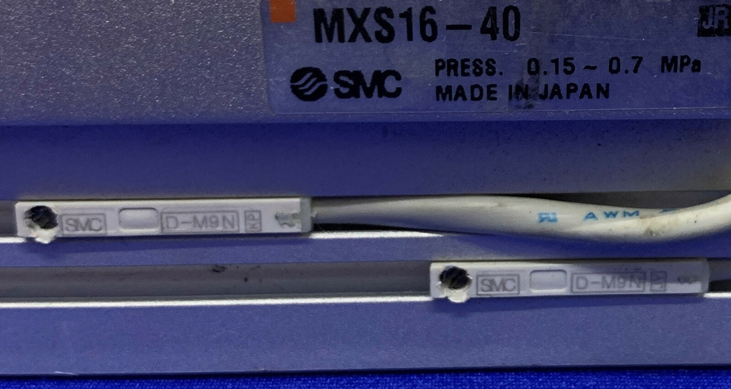 SMC Pneumatic Air Cylinder MXS16-40w/(2)SMC D-M9N Auto Switch Solid State Sensor