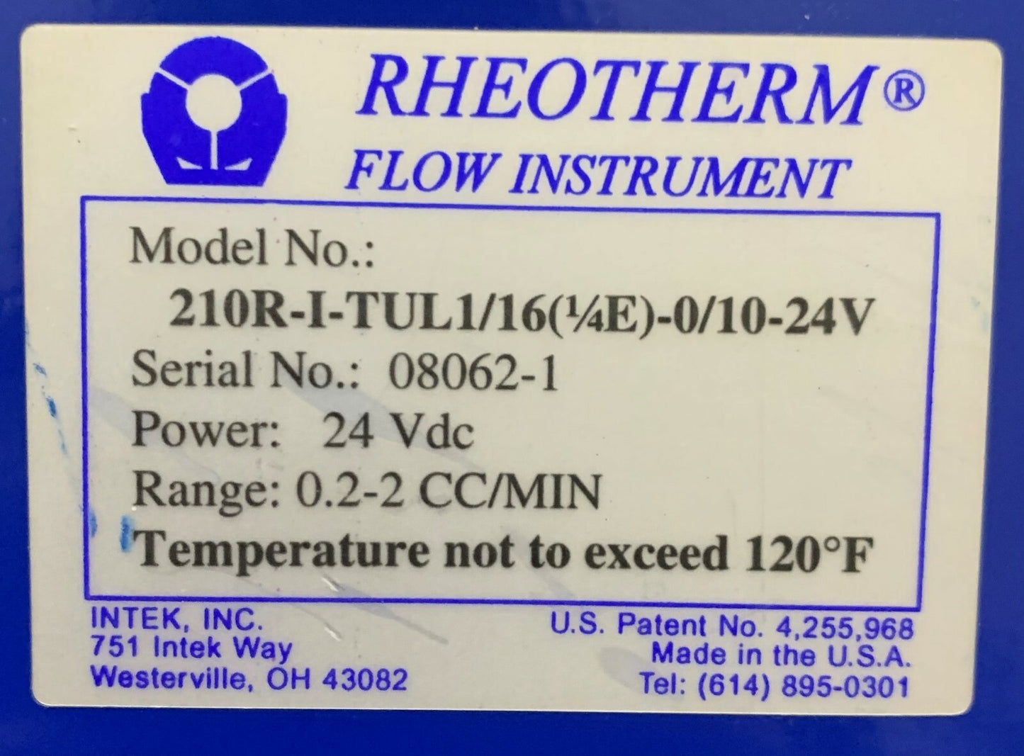 Intek Rheotherm 210R-T-UL1/16(1/4E)-0/10-24V & TUL1/16(1/4E) Flow Meter