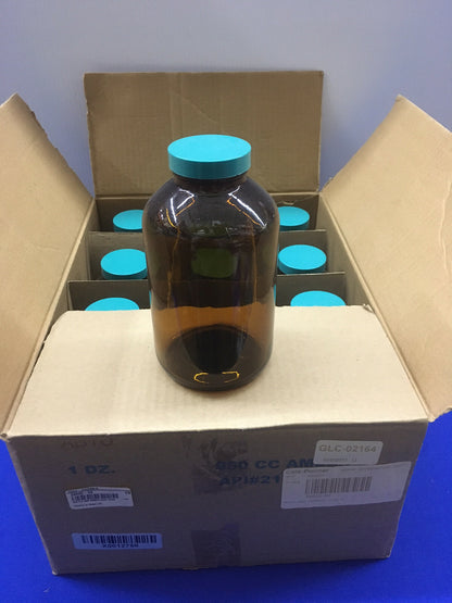 BOX OF 12 - COLE-PARMER Packer Bottle: Glass 950 mL Capacity 32 fl oz Amber