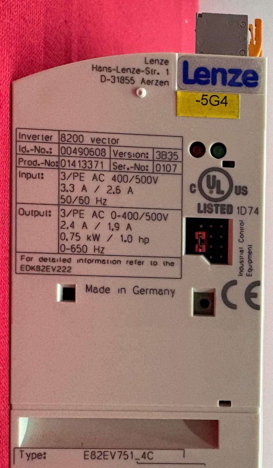 LENZE E82EV751_4C VECOR 8200 CONTROLLED FREQUENCY DRIVE INVERTER - 1 LOT QTY 2