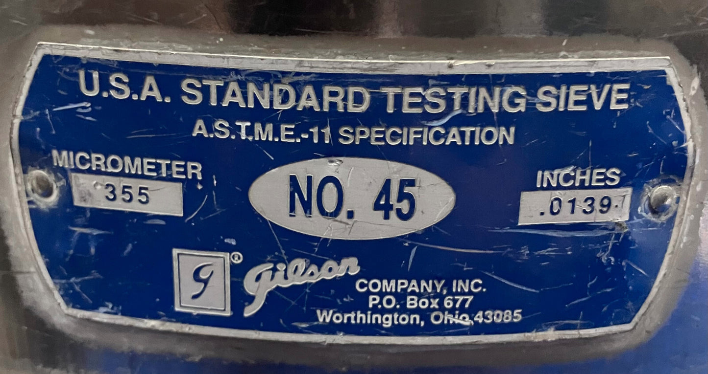 Tamis de test Gilson n° 45, norme américaine, micromètre 355, 0,0139 pouce, lot de 2