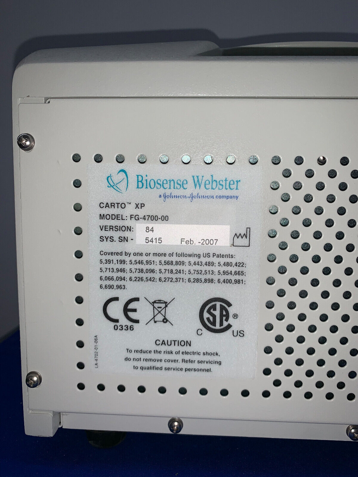 BIOSENSE WEBSTER CARTO XP GF-4700-00 UNI-VENT 754 PORT VENTILATOR 754 SERIES