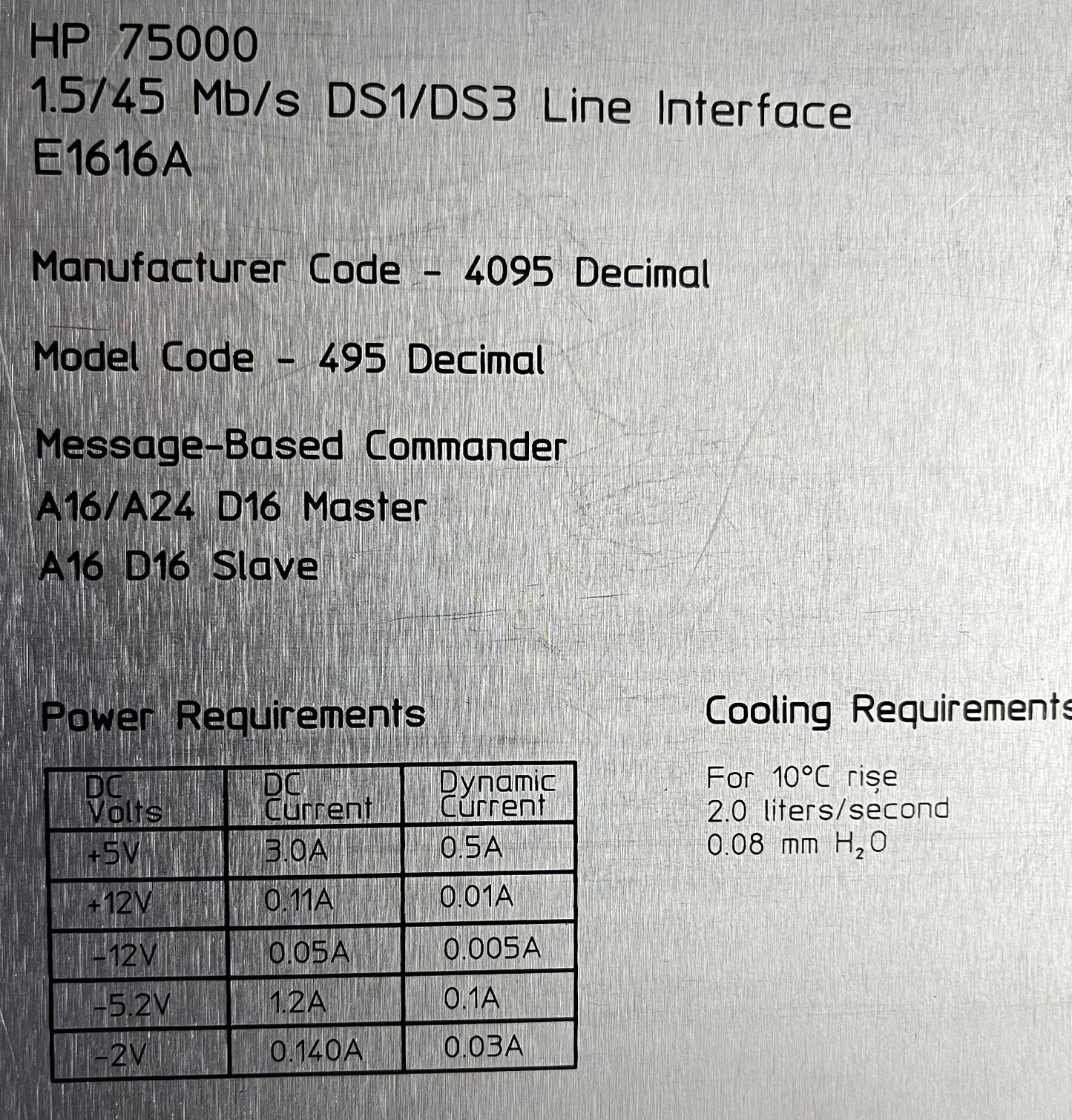 HP AGILENT E1616A 155 MB/S OPTICAL LINE INTERFACE HP75000 WITH MANUAL