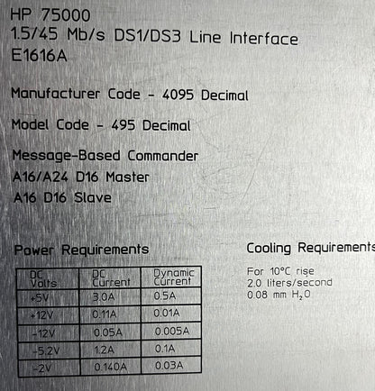 HP AGILENT E1616A 155 MB/S OPTICAL LINE INTERFACE HP75000 WITH MANUAL