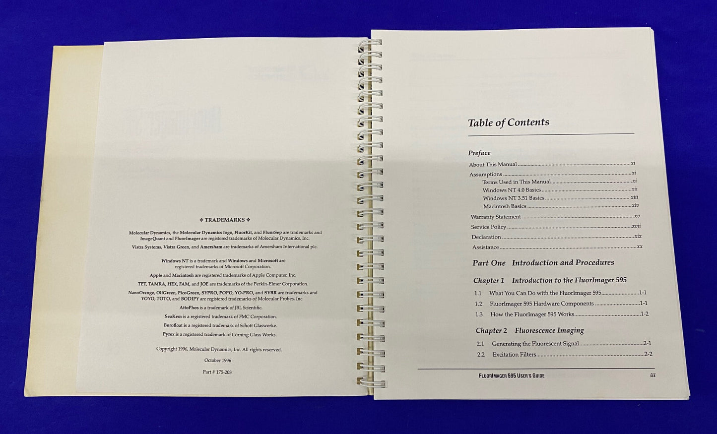 MOLECULAR DYNAMICS FI595 SN 86268 FLUOR IMAGER 595 WITH MANUAL - PARTS/REPAIR