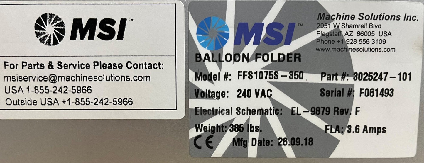 MSI Machine Solution Drug-Coated Balloon FFS1075S-350 BALLOON PLEAT AND FOLD