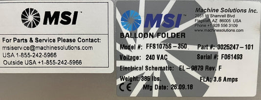MSI Machine Solution Drug-Coated Balloon FFS1075S-350 BALLOON PLEAT AND FOLD