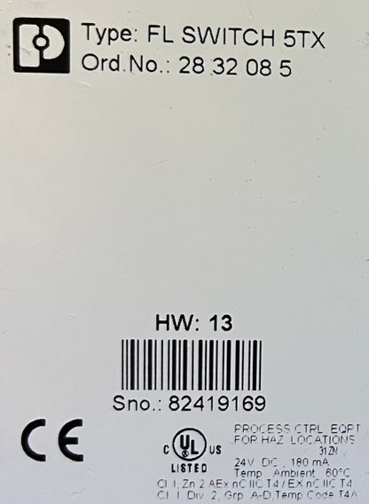 PHOENIX CONTACT 28 32 08 5 / 2832085 FL SWITCH 5TX INDUSTRIAL ETHERNET SWITCH