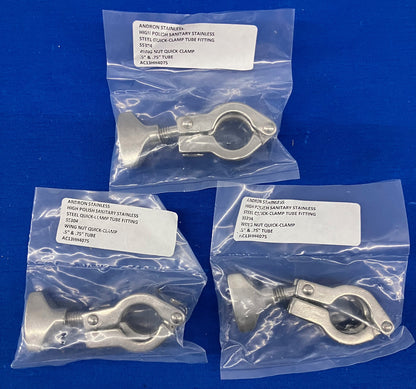 ANDRON STAINLESS WING NUT QUICK CLAMP .5'' &.75'' TUBE AC13HH4075 LOT OF 3