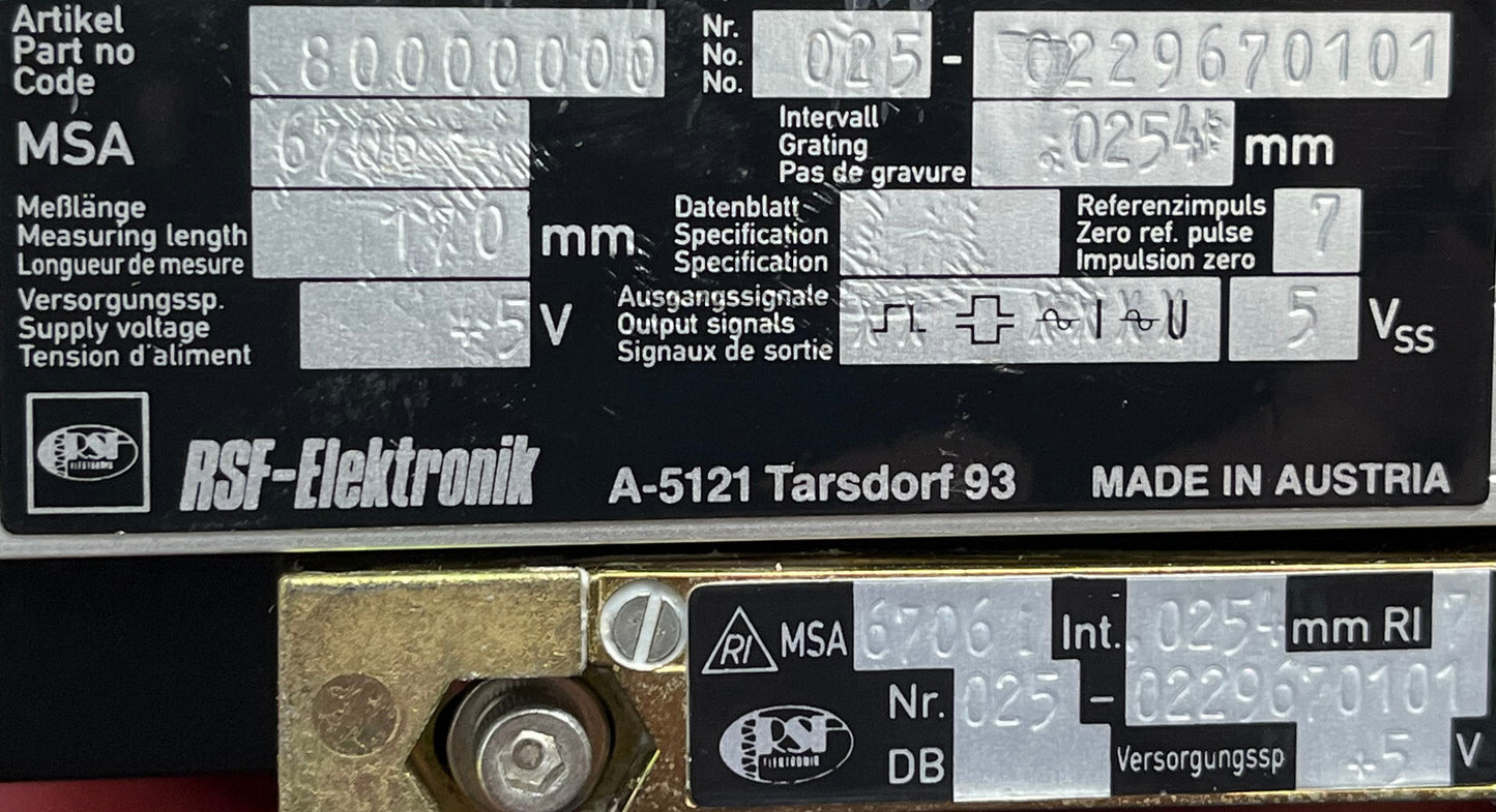 RSF ELEKTRONIK MSA 6706 67061 170MM LINEAR ENCODER W/ Parker Daedal 106061C20ELH