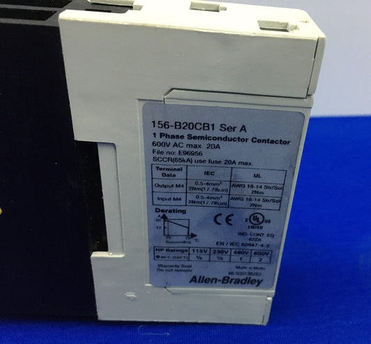 Allen-Bradley AB 156-B20CB1 156B20CB1 SER A 1 PHASE SOLID STATE CONTACTOR