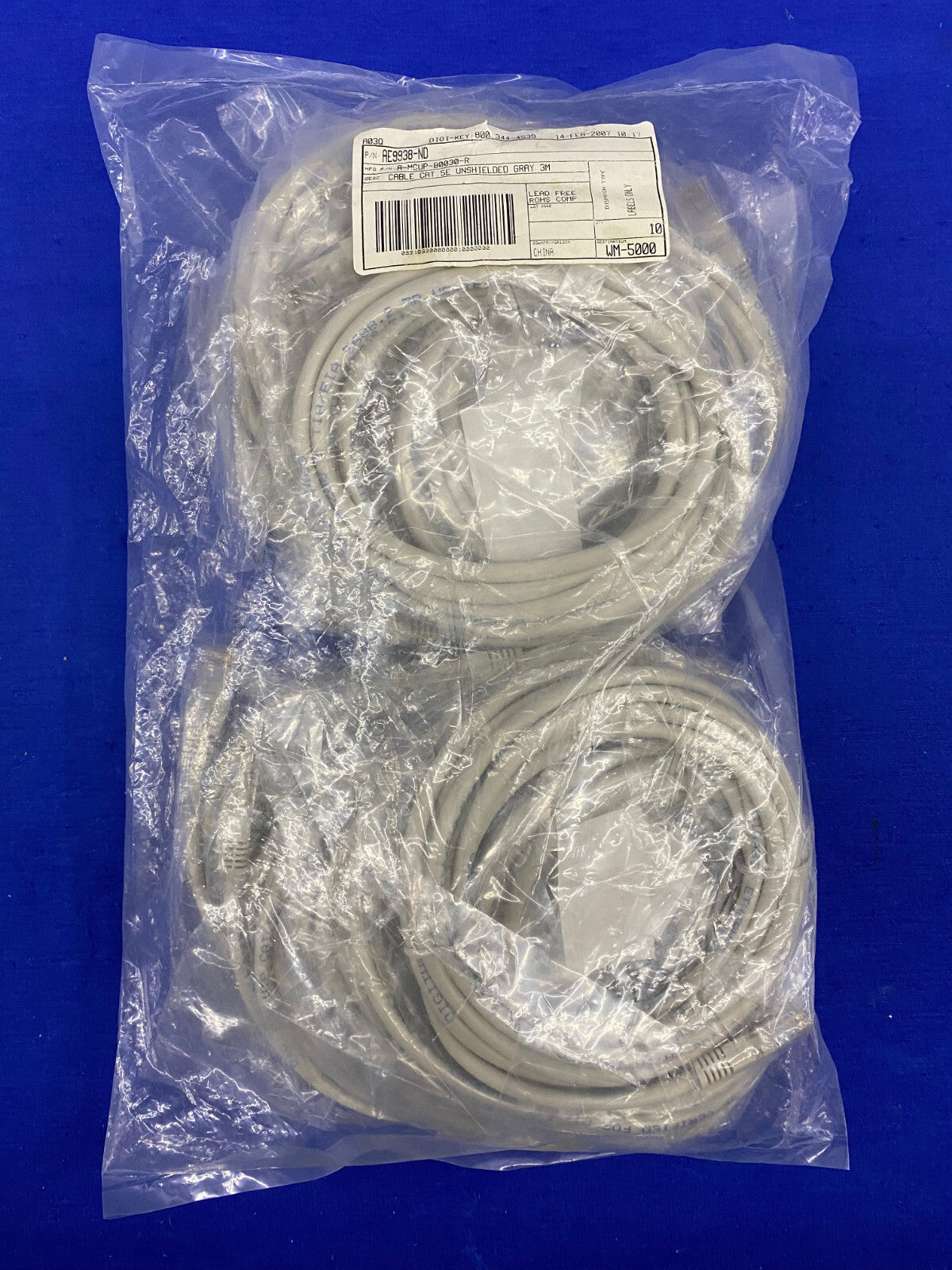 DIGI-KEY AE9938-ND A-MCUP-80030-R CABLE .5E CAT 3M - 1 PKG OF 10 CABLES