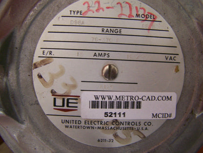 UNITED ELECTRIC CONTROL CO. 88 B   70-370 DEG F ADJUSTABLE THERMOSTAT HAZARD LOC