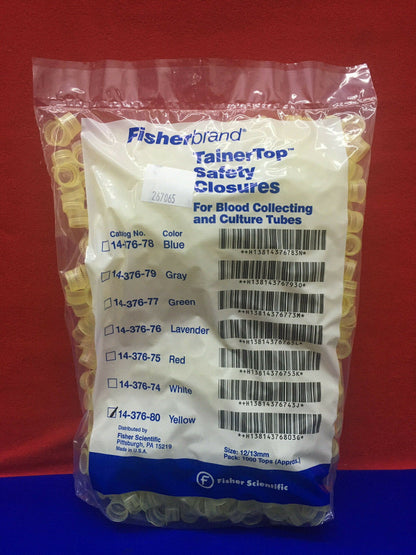 FISHER SCIENTIFIC 14-376-80 12/13MM YELLOW QTY 1 - BAG/PACK OF 1000 CLOSURES