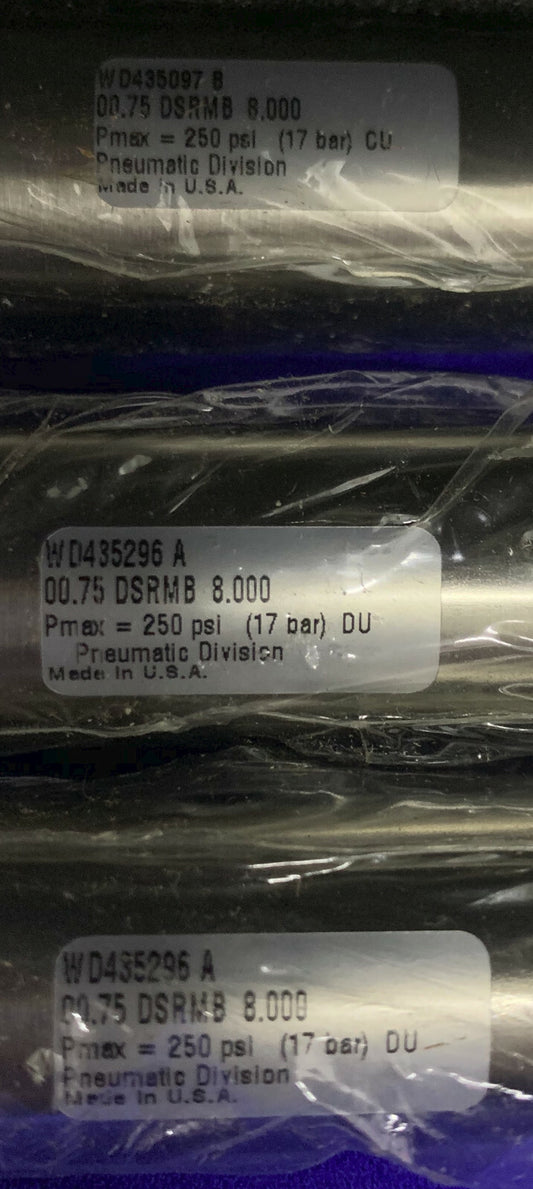 QTY 3 - PARKER WD435296 A 00.75 BORE DSRMB 8.000" ROUND BODY PNEUMATIC CYLINDERS