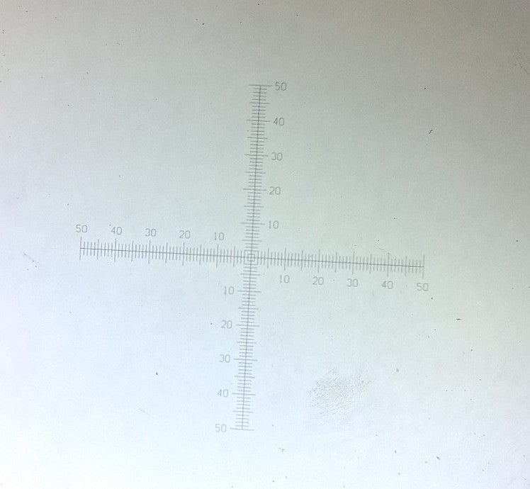 Leica 50-0-50 Numbered Scale Cross Hair Reticle 24.5mm Diameter 10mm Total Scale