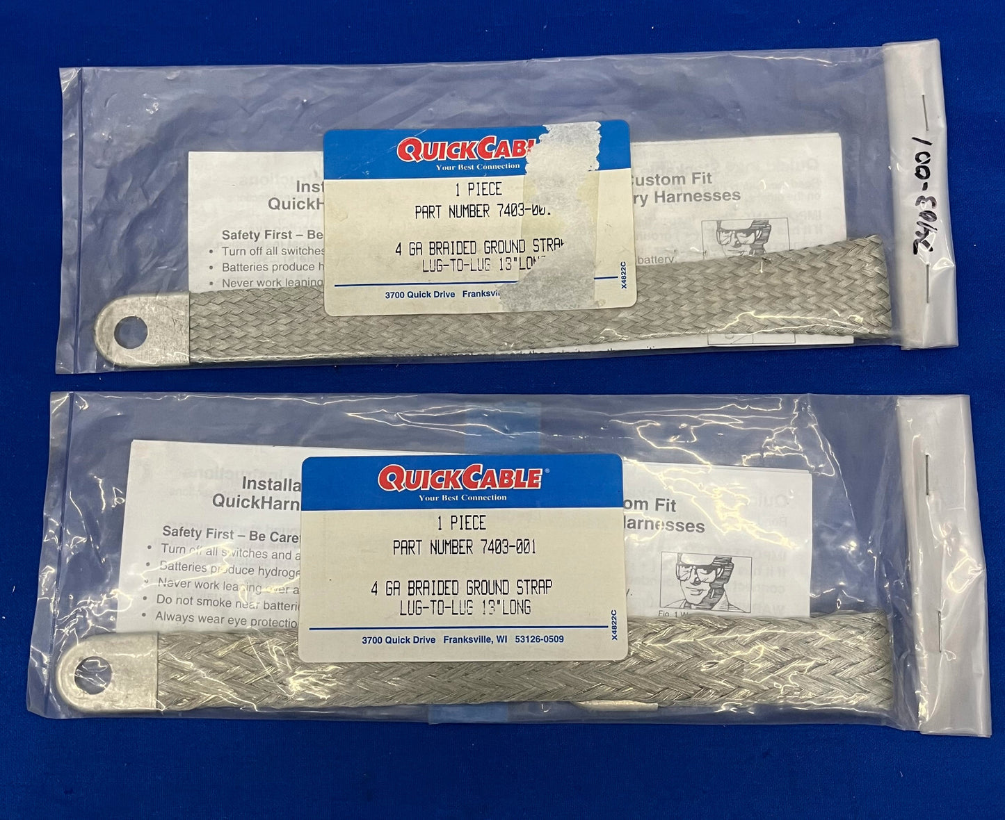 CINGHIA DI TERRA INTRECCIATA QUICK CABLE ® 4 GA 7403-001 LUG-TO-LUG 13” LUNGA - QTY 2
