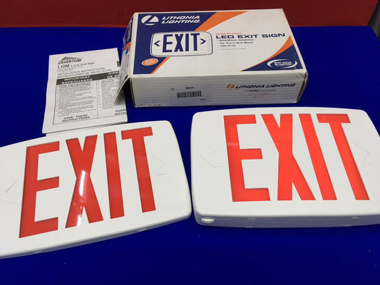 EMERGENCY EXIT LIGHT LITHONIA 3BA31 LQM S W 3 R 120/277 THERMOPLASTIC AC LED