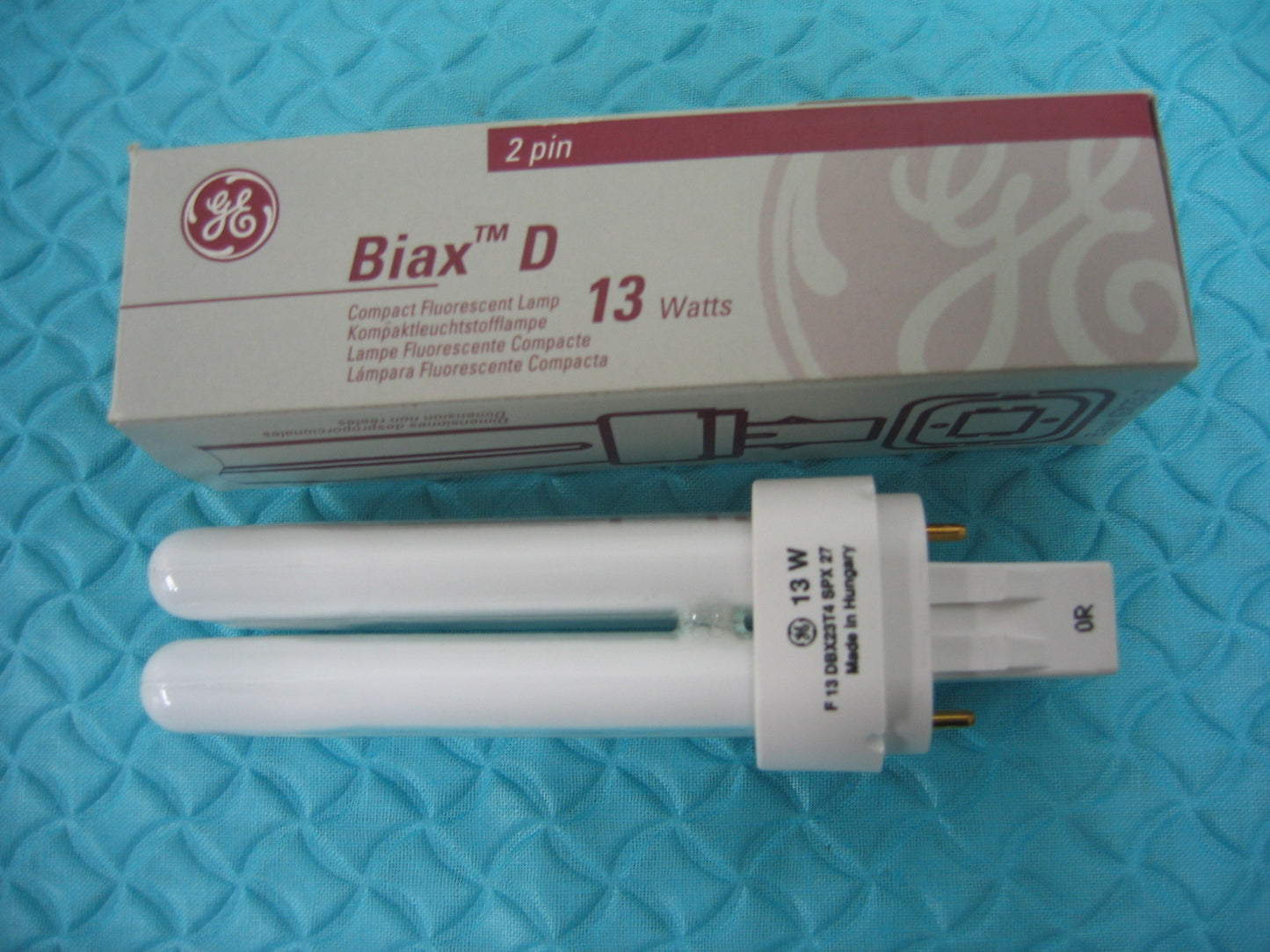 GE BIAX D 13 WATTS BASE GX23-2  2 PIN  F13DBX23TH / SPX27  FLUORESCENT  BULB