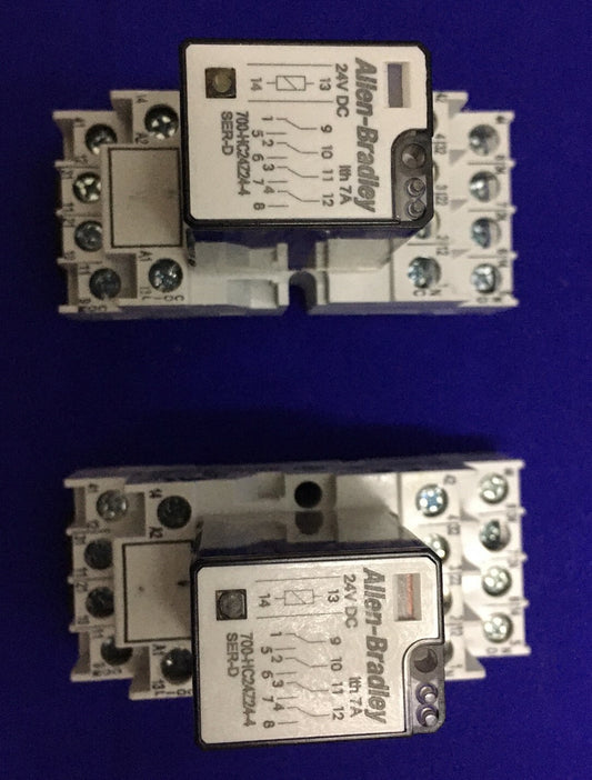 1 LOT OF 2 Allen Bradley - 700-HN103 MINATURE RELAY SOCKET & 700-HC24Z24-4 RELAY