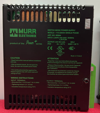 MURR SWITCH MODE POWER SUPPLY 85064 MCS2.5-115-230/24 - 1 LOT QTY 2