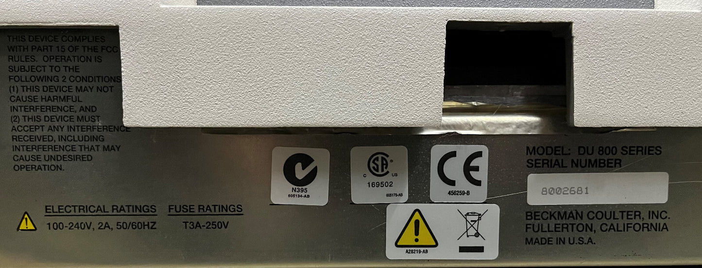 SPECTROPHOTOMÈTRE À BALAYAGE BECKMAN COULTER DU® 800 DU®800 DU800 - PIÈCES/RÉPARATION 