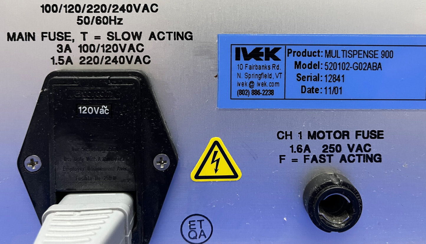 IVEK MULTISPENSE 900 520102-G02ABA MULTIPLE CHANNEL DISPENSER - FOR PARTS/REPAIR