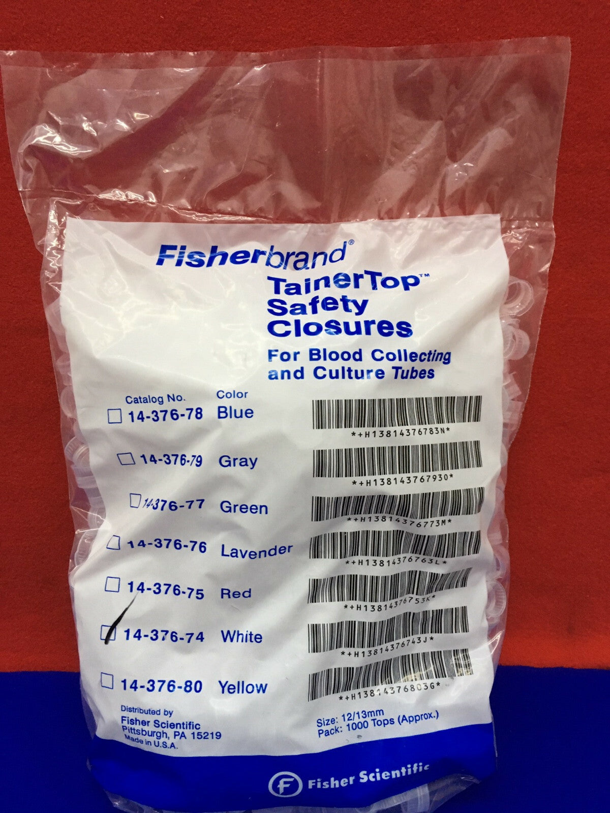 1 CONFEZIONE - CHIUSURE DI SICUREZZA FISHER SCIENTIFIC 14-376-74 BIANCO TAGLIA: 12/13 mm