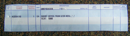FISHER SCIENTIFIC NC0594760 / VCAT 6906,4' (1.2m) LONG,METAL CRYOG TRANSFER HOSE