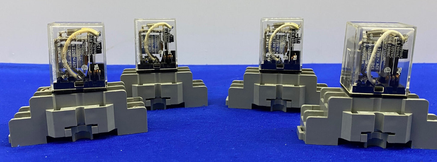 OMRON RELAYS LY2 WITH DAYTON 2A582E RELAY SOCKETS - 1 LOT OF QTY 4