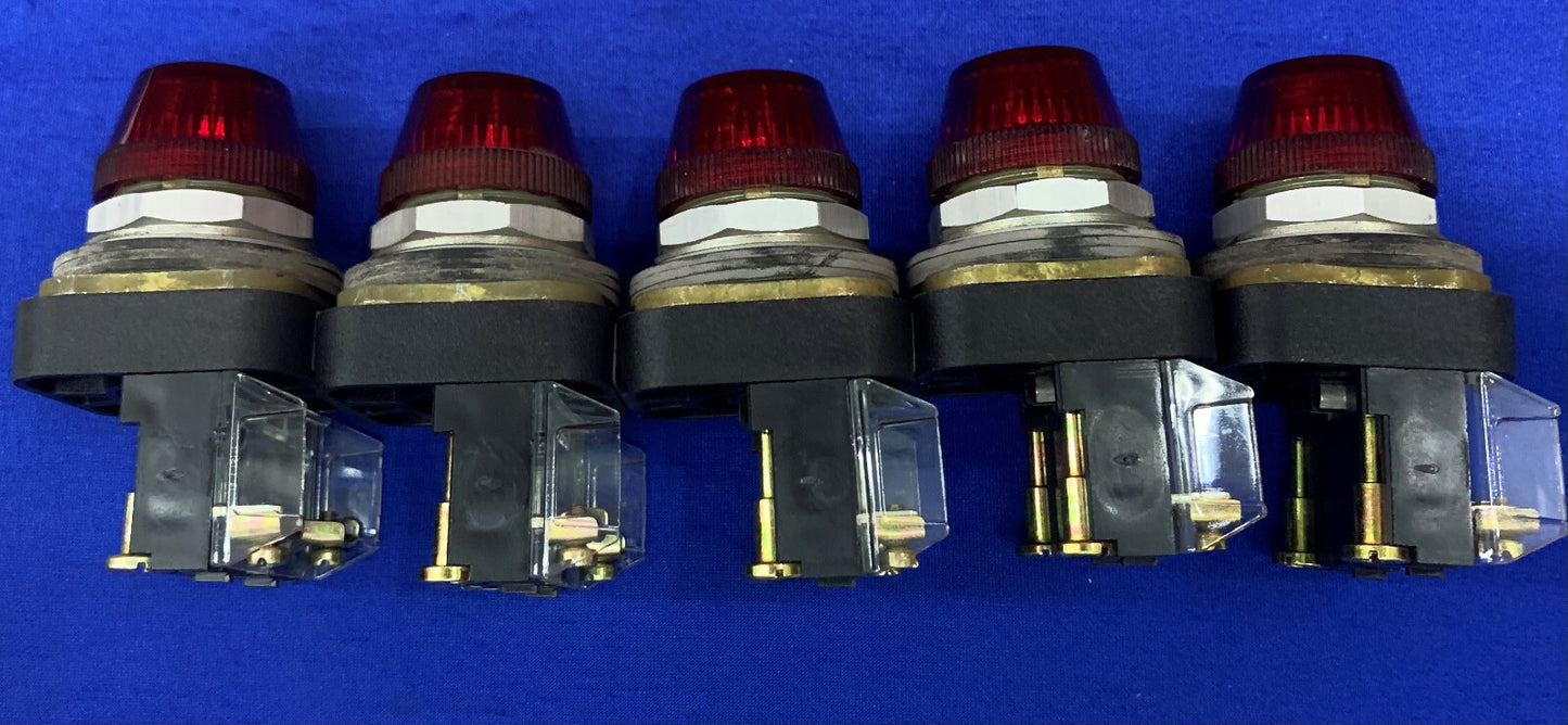 1 Lot QTY of 5 - Allen Bradley 800T-Q10 Ser T Red Pilot / Indicator Light