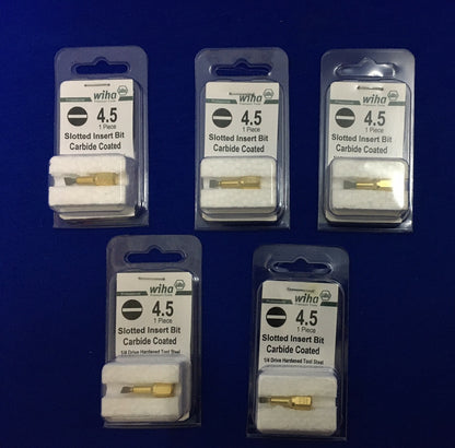 1 LOT OF QTY 5 - WIHA 71010-1 BIT PACK ON UNIVERSAL 1/4" HEX DRIVE 4.5 SLOTTED