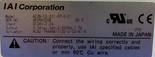 IAI ACON-CG-20I-EP-0-0 RCA2 Position Drive Interruption EtherNet/IP Controller