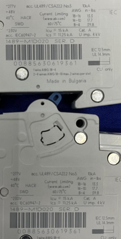 AB ALLEN BRADLEY 1489-M D 2A MINIATURE CIRCUIT BREAKER LOT OF 4