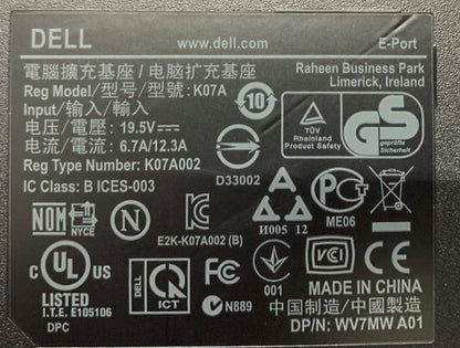 Dell Docking Station K07A  K07A002  E-Port with Power Supply