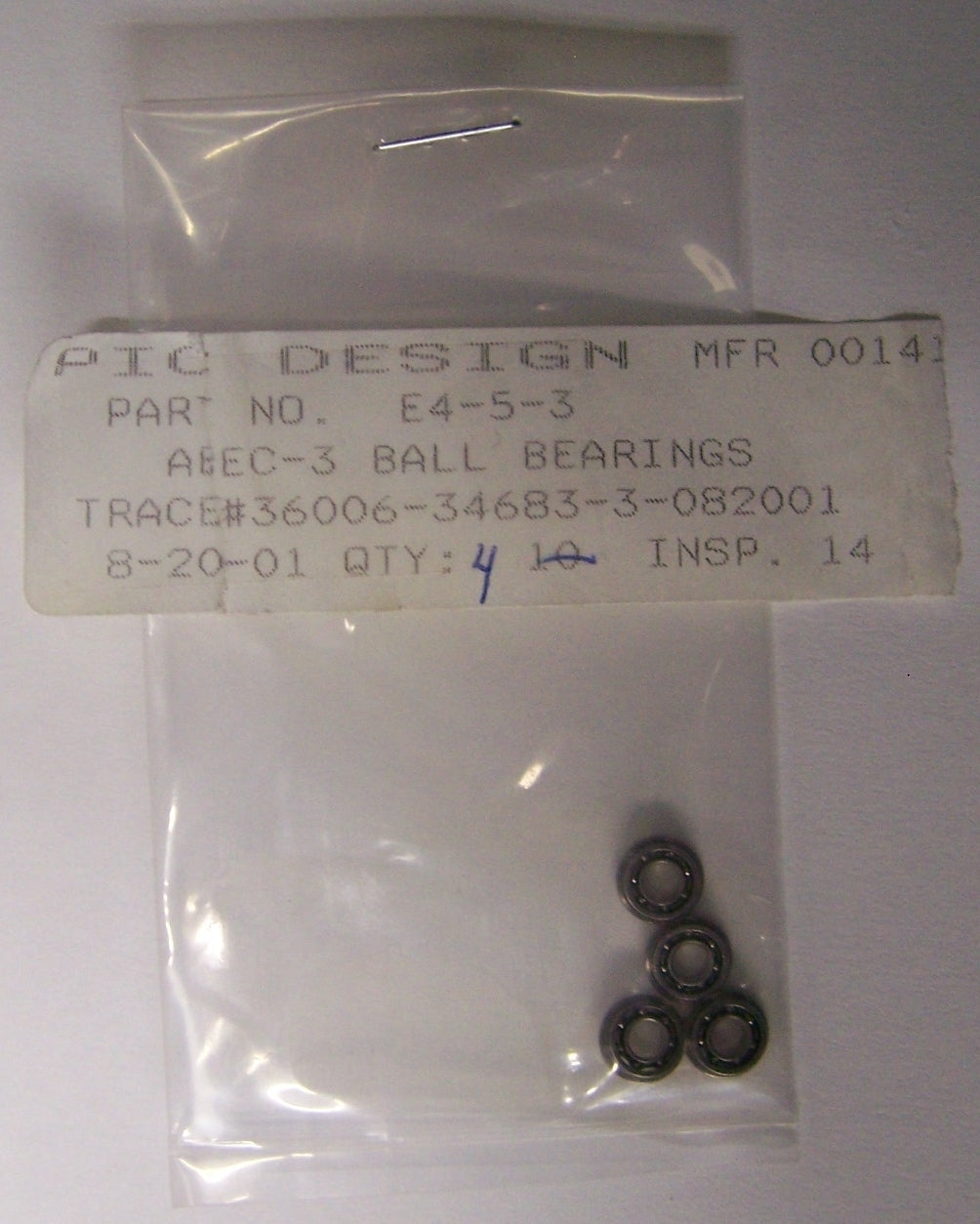 PIC DESIGN E4-5-3 ABEC-3 FLANGED BALL BEARINGS SELLING AS '1 LOT QTY OF 4'
