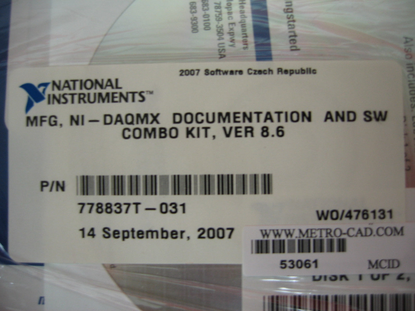 NATIONAL INSTRUMENTS 7788637T-031 MFG NI-DAQMX SOFTWARE WINDOWS 2000/XP,VISTA