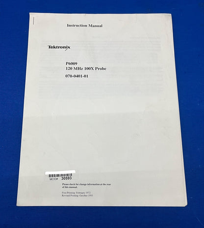 TEKTRONIX P6009 120 MHz 100X PROBE 070-0401-01 INSTRUCTION MANUAL