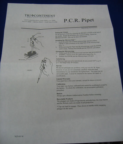 TRI CONTINENT CAT#672 PRECISION PIPETTING INSTRUMENT PIPET PCR 25uL