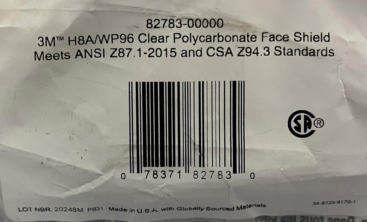 3M 82783-00000 H8A RATCHET HEADGEAR & WP96 POLYCARBONATE FACESHIELD - QTY 4