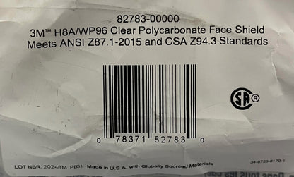 3M 82783-00000 H8A RATCHET HEADGEAR & WP96 POLYCARBONATE FACESHIELD - QTY 4