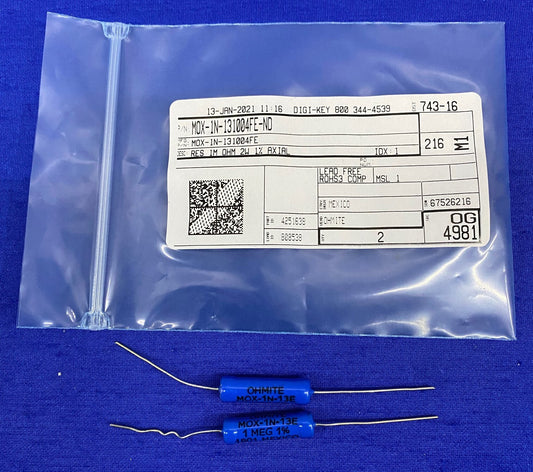 1 PKG QTY 2 - OHMITE DIGI-KEY ® MOX-1N-131004FE MOX-1N-131004FE-ND RESISTOR